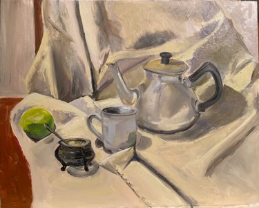 Ζωγραφική με τίτλο "Натюрморт «Чайник и…" από Antonietka, Αυθεντικά έργα τέχνης, Λάδι