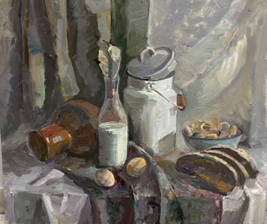 Картина под названием "Бидон с сушками" - Antonietka, Подлинное произведение искусства, Масло