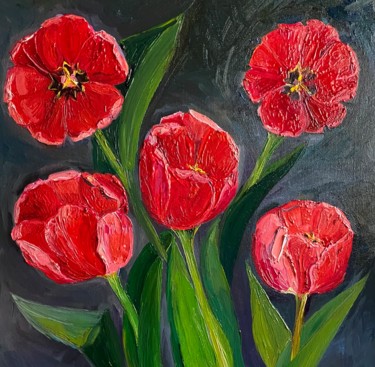 Картина под названием "Тюльпаны" - Antonietka, Подлинное произведение искусства, Масло