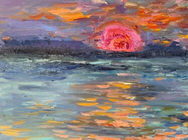 Картина под названием "Восход розового сол…" - Antonietka, Подлинное произведение искусства, Масло