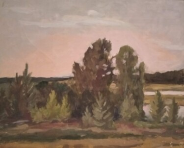 Картина под названием "Тёплый вечер" - Антоний Бушуев, Подлинное произведение искусства, Масло Установлен на Деревянная рама…