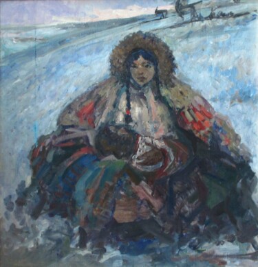 Painting titled "Хантейка" by Antonii Bushuev, Original Artwork, Oil Mounted on Wood Stretcher frame