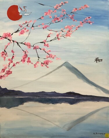 Painting titled "Fuji and Sakura Ori…" by Antonina Dunaeva, Original Artwork, Oil