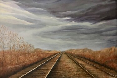 Schilderij getiteld "The Rail Road Ontar…" door Antonina Dunaeva, Origineel Kunstwerk, Acryl