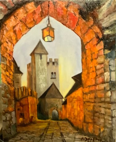 Painting titled "Old Town medieval c…" by Antonina Dunaeva, Original Artwork, Oil