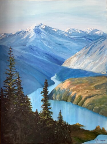 Pintura titulada "Mountain River Land…" por Antonina Dunaeva, Obra de arte original, Oleo