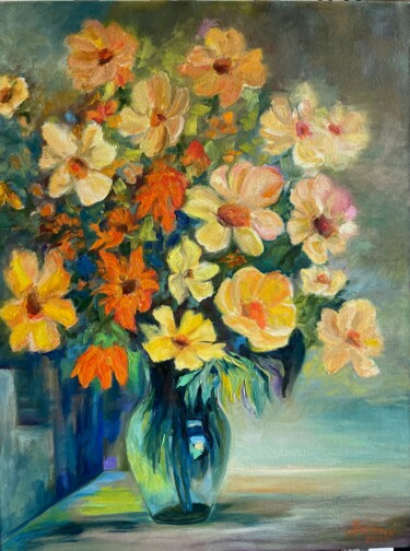 Painting titled "Bouquet in Orange S…" by Antonina Dunaeva, Original Artwork, Oil
