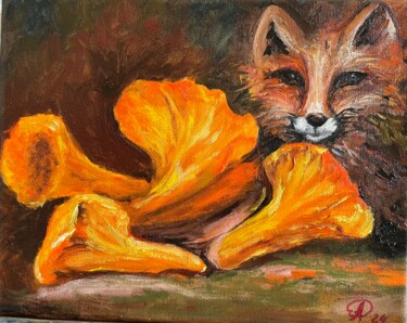 Painting titled "Chanterelles Foxes…" by Antonina Dunaeva, Original Artwork, Oil