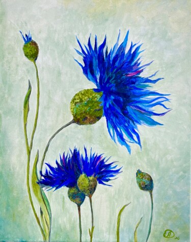 Malarstwo zatytułowany „Cornflowers Floral…” autorstwa Antonina Dunaeva, Oryginalna praca, Akryl
