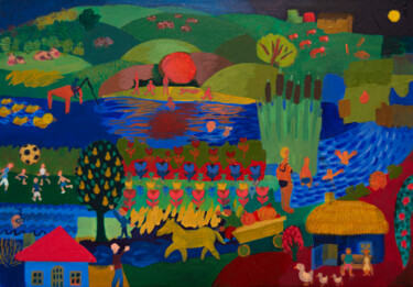 Peinture intitulée "Evening in the Ukra…" par Antonina Falchuk, Œuvre d'art originale, Huile