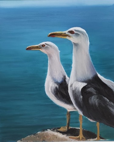 Schilderij getiteld "Two seagulls" door Antonina Leshchenko, Origineel Kunstwerk, Olie