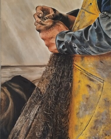 Pintura intitulada "Fisherman" por Antonina Leshchenko, Obras de arte originais, Óleo Montado em Armação em madeira