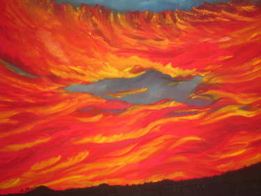 Malarstwo zatytułowany „Płonące niebo” autorstwa A.Mark., Oryginalna praca, Olej