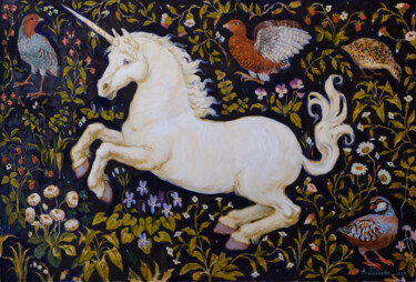 Schilderij getiteld "Unicorn. 2019. oil…" door Antonina Pylaeva, Origineel Kunstwerk, Olie