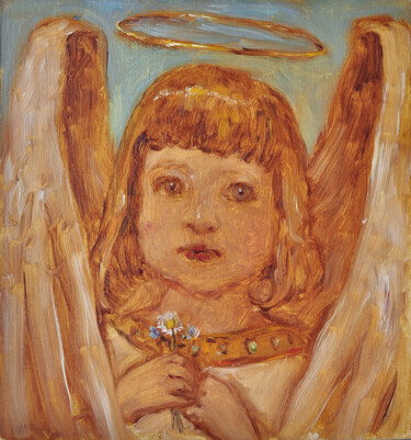 Painting titled "Angel with Flowers…" by Antonina Pylaeva, Original Artwork, Oil