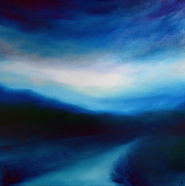Painting titled "Road into the night" by Antonina Runovska, Original Artwork, Oil Mounted on Wood Stretcher frame