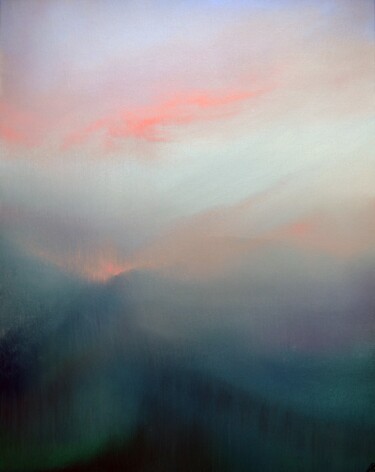Painting titled "Mist at dawn" by Antonina Runovska, Original Artwork, Oil Mounted on Wood Stretcher frame