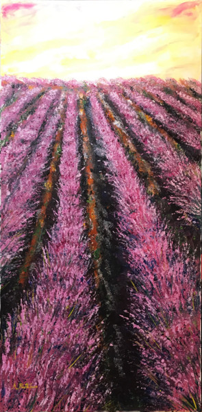 Painting titled "lavanda" by Antonino Buttafoco, Original Artwork, Oil Mounted on Wood Stretcher frame