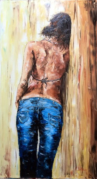 Pittura intitolato "women con jeans" da Antonino Buttafoco, Opera d'arte originale, Olio Montato su Telaio per barella in le…