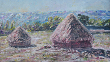 Painting titled "i pagliai" by Antonino Buttafoco, Original Artwork, Oil Mounted on Wood Stretcher frame