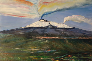 Painting titled "Etna - Volcano vall…" by Tricomi, Original Artwork, Acrylic