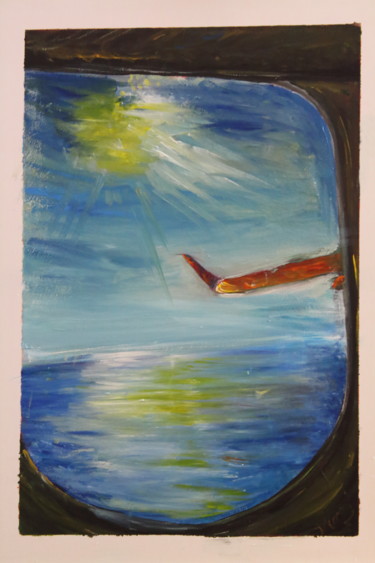 Painting titled "Plane window with s…" by Tricomi, Original Artwork, Acrylic
