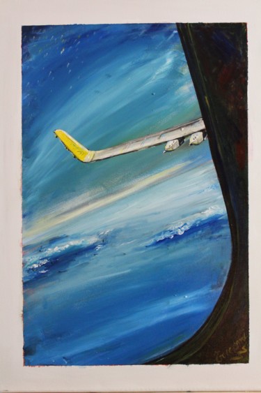 Painting titled "Plane window with y…" by Tricomi, Original Artwork, Acrylic
