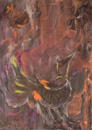 Pittura intitolato "BIRD FIRE" da Saviezza, Opera d'arte originale, Olio