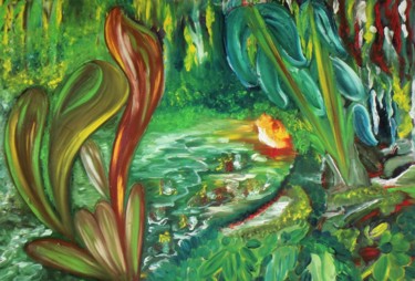 Pittura intitolato "GREEN FLOWS" da Saviezza, Opera d'arte originale, Olio