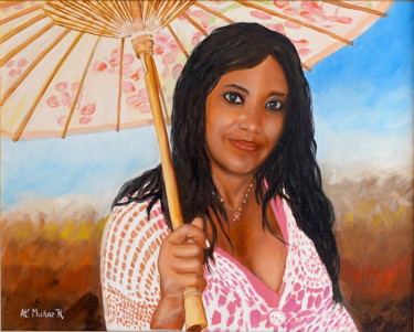 Pintura titulada "Mujer con paraguas,…" por Antonio Muñoz Rodríguez, Obra de arte original, Oleo