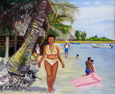 Painting titled "Playa de Boca Chica…" by Antonio Muñoz Rodríguez, Original Artwork, Oil