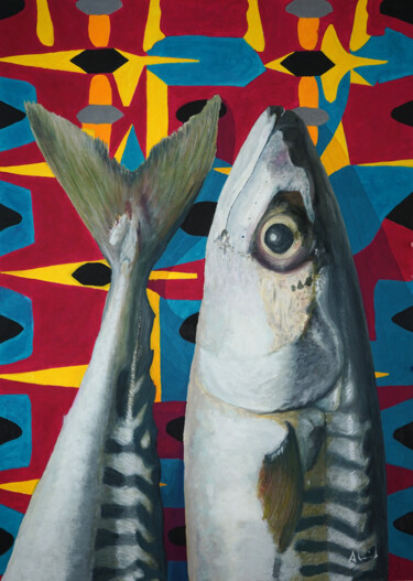 Картина под названием "Pescados en posición" - Antonio Abril, Подлинное произведение искусства, Гуашь
