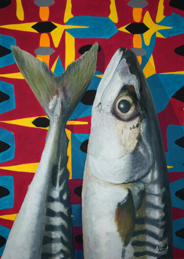 Pintura titulada "Pescados en posición" por Antonio Abril, Obra de arte original, Gouache