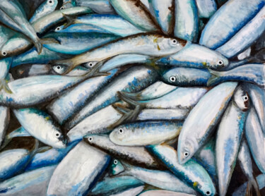 Pittura intitolato "Caja de pescados" da Antonio Abril, Opera d'arte originale, Olio