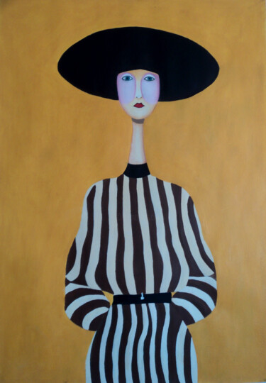 Painting titled "Mujer con sombrero…" by Antonio Abril, Original Artwork, Oil