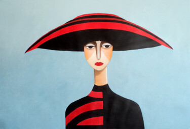 Peinture intitulée "Mujer con sombrero…" par Antonio Abril, Œuvre d'art originale, Huile