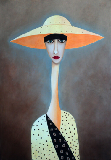 Pittura intitolato "Mujer con sombrero…" da Antonio Abril, Opera d'arte originale, Olio