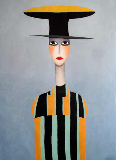 Pintura titulada "Mujer con sombrero" por Antonio Abril, Obra de arte original, Oleo