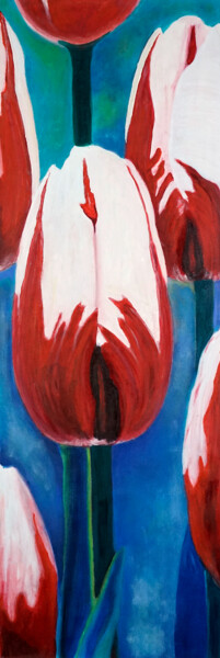 Malerei mit dem Titel "Tulipanes Rojos" von Antonio Abril, Original-Kunstwerk, Öl