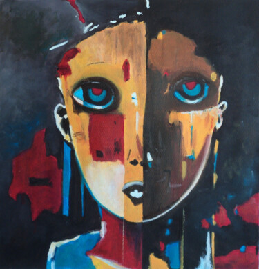 Pintura intitulada "Mujer con ojos rojo…" por Antonio Abril, Obras de arte originais, Óleo