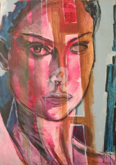 Painting titled "NatAli PORTMAN and…" by Almodovar Antonio, Original Artwork, Oil Mounted on Wood Stretcher frame