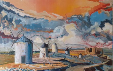 Painting titled "Mes  châteaux" by Almodovar Antonio, Original Artwork, Oil Mounted on Wood Stretcher frame