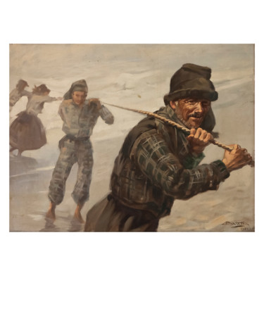 Pittura intitolato "Os pescadores" da António Batalha, Opera d'arte originale, Olio Montato su Pannello di legno
