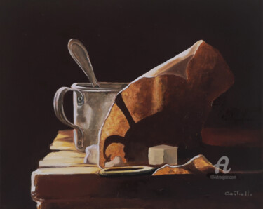 Painting titled "controluce in cucina" by Antonio Cantiello, Original Artwork, Oil Mounted on Wood Stretcher frame