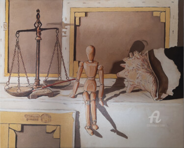 Painting titled "il peso dell'arte" by Antonio Cantiello, Original Artwork, Oil Mounted on Wood Stretcher frame