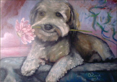 Pittura intitolato "simpatia di un cane" da Antonio Cariola, Opera d'arte originale
