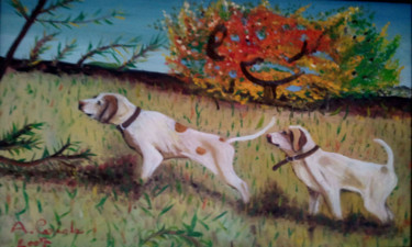 Pittura intitolato "cani curiosi" da Antonio Cariola, Opera d'arte originale