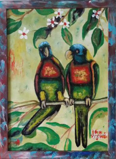 Pittura intitolato "i-due-pappagalli.jpg" da Antonio Cariola, Opera d'arte originale