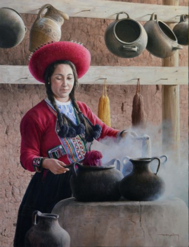 Ζωγραφική με τίτλο "Peruvian woman from…" από Antonio Delfim, Αυθεντικά έργα τέχνης, Λάδι