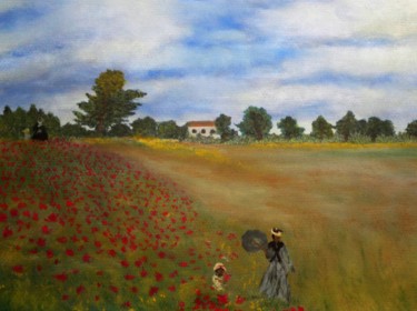 Painting titled "Campo de amapolas" by Antonio Doreste, Original Artwork, Pastel